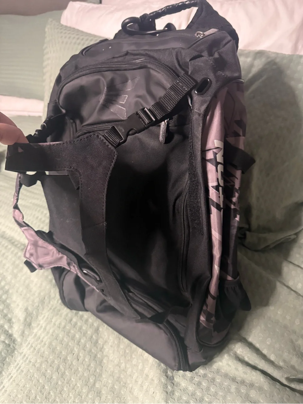 Black Baseball Bat Backpack with Subtle Gray Camo Accents